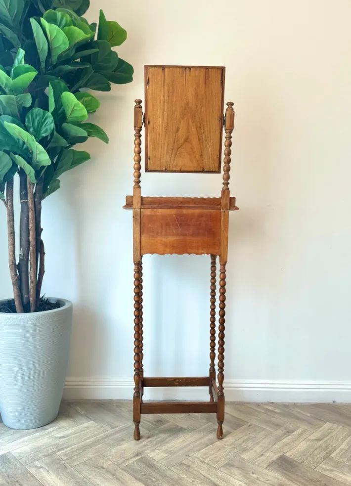 Pamono Antique Oak Gentleman's Vanity Shaving Stand Table with Adjustable Mirror from Jas Shoolbred, 1890s Clearance