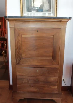 Pamono Antique Restoration Walnut and Black Marble Secretaire