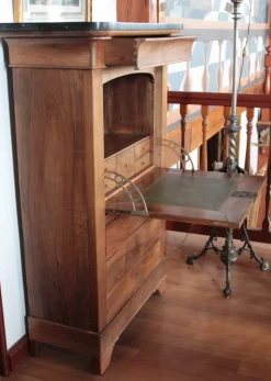 Pamono Antique Restoration Walnut and Black Marble Secretaire