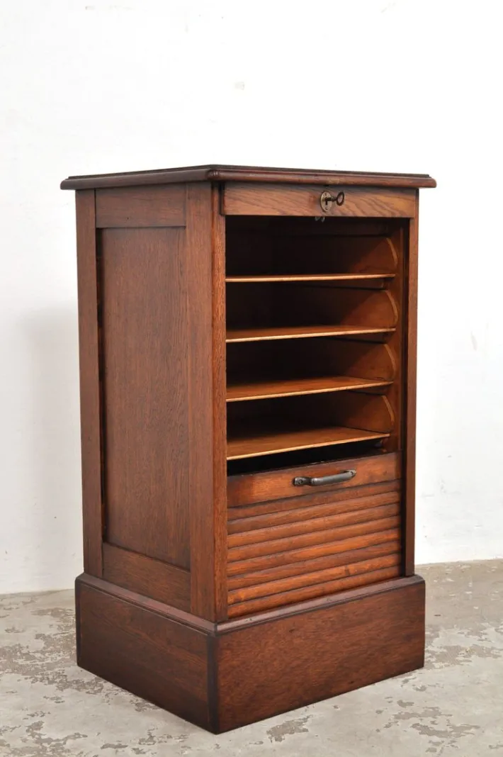 Pamono Antique Roller Door Cabinet in Oak, 1890s Hot