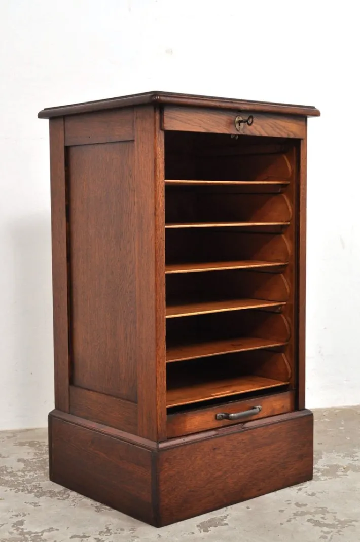 Pamono Antique Roller Door Cabinet in Oak, 1890s Hot