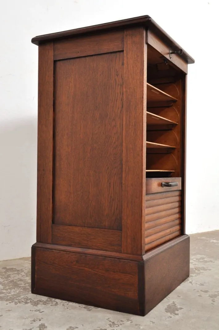 Pamono Antique Roller Door Cabinet in Oak, 1890s Hot