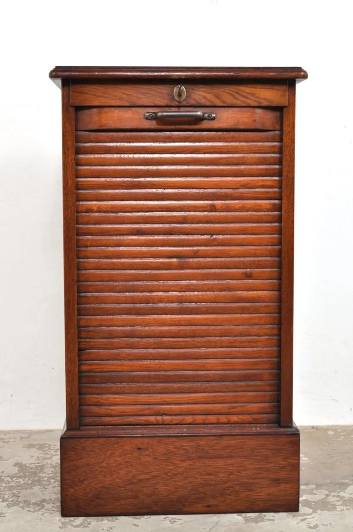 Pamono Antique Roller Door Cabinet in Oak, 1890s Hot