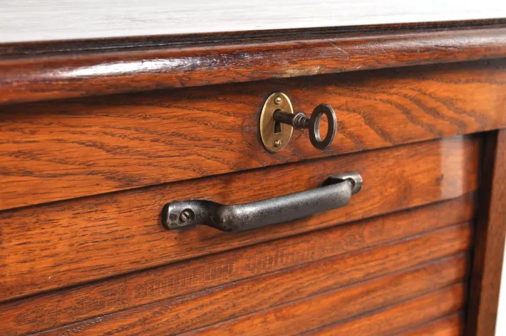 Pamono Antique Roller Door Cabinet in Oak, 1890s Hot