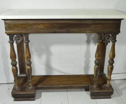 Pamono Antique Rosewood Console Table with Brass Inlays and Carrara Marble Top, Mid-19th Century Online
