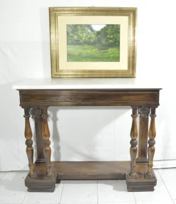Pamono Antique Rosewood Console Table with Brass Inlays and Carrara Marble Top, Mid-19th Century Online