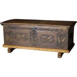 Pamono Antique Scandinavian Folk Art Oak Chest with Carved Panels, 1764 Outlet
