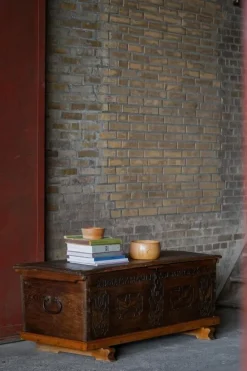 Pamono Antique Scandinavian Folk Art Oak Chest with Carved Panels, 1764 Outlet