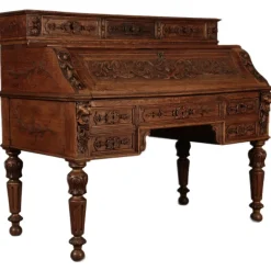 Pamono Antique Secretary Desk with Carved Oak, 1881 Online