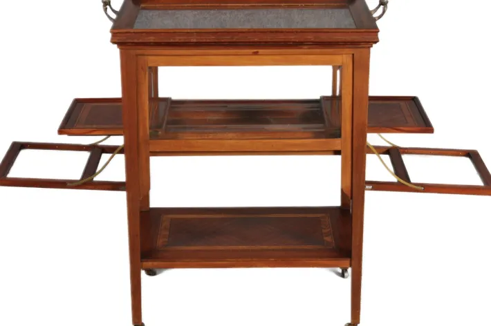 Pamono Antique Serving Trolley with Automatic Pull-Out Removable Tray in Mahoganyy 1900s Clearance