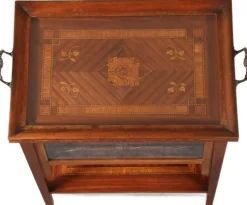 Pamono Antique Serving Trolley with Automatic Pull-Out Removable Tray in Mahoganyy 1900s Clearance