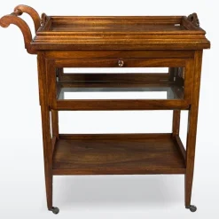 Pamono Antique Serving Trolley with Folding Side Panels and Removable Tray, 1920s