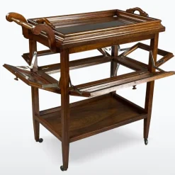 Pamono Antique Serving Trolley with Folding Side Panels and Removable Tray, 1920s