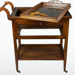 Pamono Antique Serving Trolley with Folding Side Panels and Removable Tray, 1920s