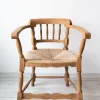 Pamono Antique Spanish Armchair, Natural Oak, Wicker Seat, 1890s