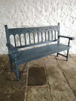 Pamono Antique Spanish Painted Chestnut Settle Bench, 1880 Hot