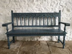 Pamono Antique Spanish Painted Chestnut Settle Bench, 1880 Hot