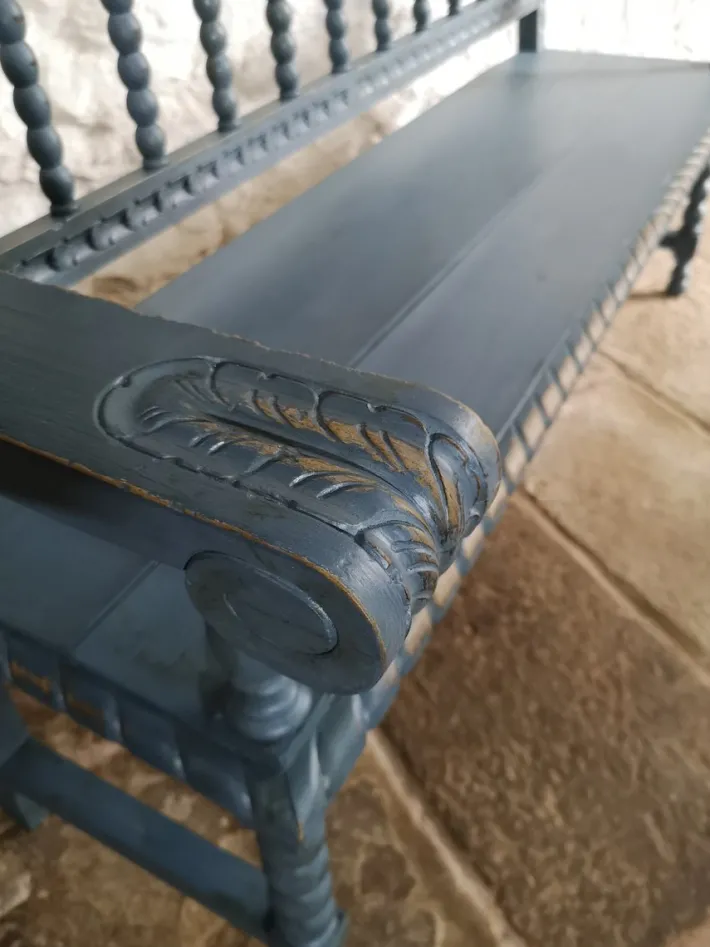 Pamono Antique Spanish Painted Chestnut Settle Bench, 1880 Hot