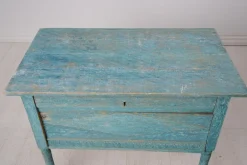 Pamono Antique Swedish Blue Painted Hand-Carved Country Table Clearance