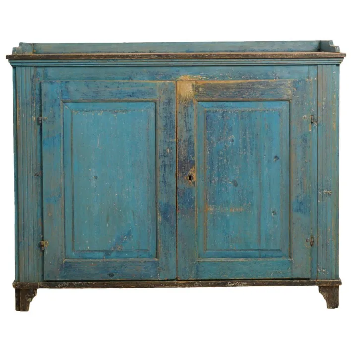 Pamono Antique Swedish Gustavian Blue Painted Country Sideboard Discount