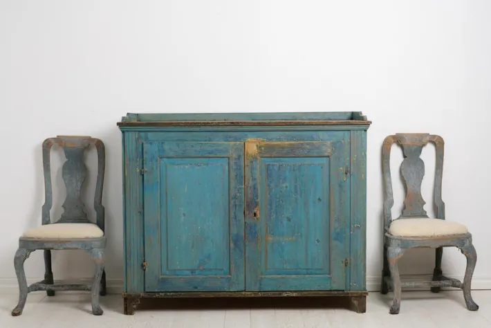 Pamono Antique Swedish Gustavian Blue Painted Country Sideboard Discount