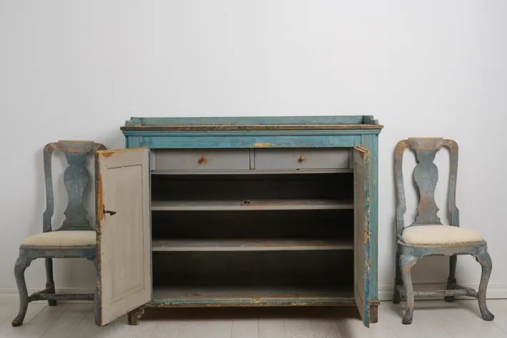 Pamono Antique Swedish Gustavian Blue Painted Country Sideboard Discount
