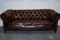 Pamono Antique Swedish Leather Chesterfield 3-Seater Sofa Online