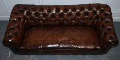 Pamono Antique Swedish Leather Chesterfield 3-Seater Sofa Online