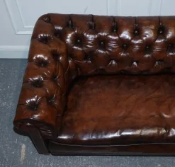 Pamono Antique Swedish Leather Chesterfield 3-Seater Sofa Online