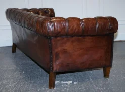 Pamono Antique Swedish Leather Chesterfield 3-Seater Sofa Online