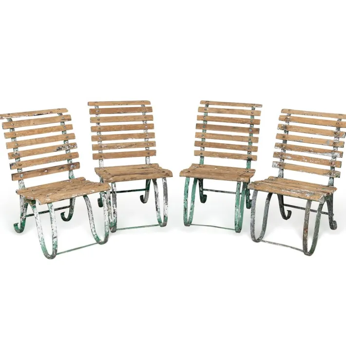 Pamono Antique 19th Century Victorian Wrought Iron & Wood Garden Seats, 1890, Set of 4 Discount