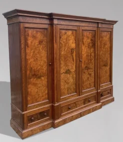 Pamono Antique Victorian Burr Walnut Breakfront Wardrobe, 1860s