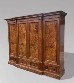 Pamono Antique Victorian Burr Walnut Breakfront Wardrobe, 1860s