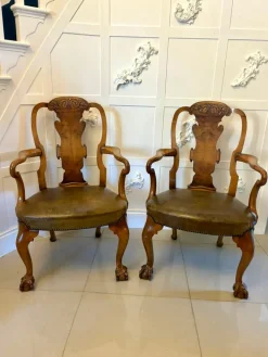 Pamono Antique Victorian Carved Walnut Desk Chairs, 1880s, Set of 2 Clearance