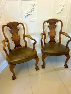 Pamono Antique Victorian Carved Walnut Desk Chairs, 1880s, Set of 2 Clearance