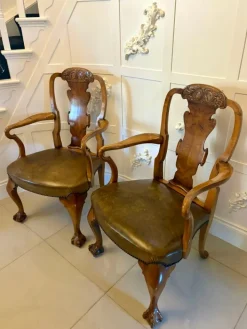 Pamono Antique Victorian Carved Walnut Desk Chairs, 1880s, Set of 2 Clearance