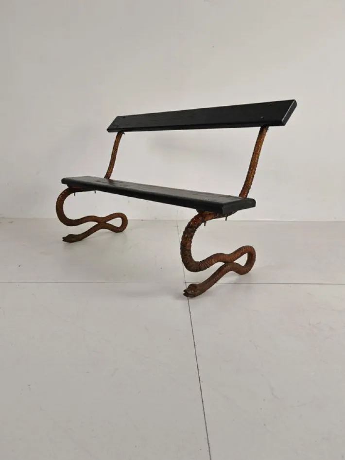 Pamono Antique Victorian Cast Iron Snake Garden Bench, 1890s