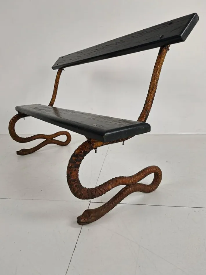 Pamono Antique Victorian Cast Iron Snake Garden Bench, 1890s