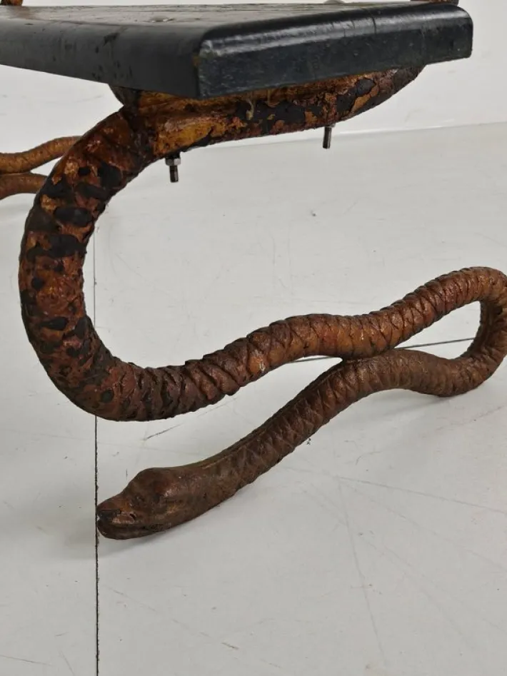 Pamono Antique Victorian Cast Iron Snake Garden Bench, 1890s