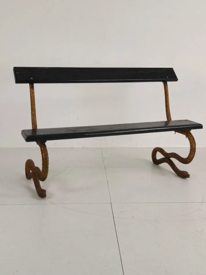 Pamono Antique Victorian Cast Iron Snake Garden Bench, 1890s