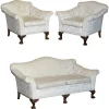 Pamono Antique Victorian Chinoiserie Upholstery Sofa & Armchair Suite with Claw & Ball Feet, Set of 3 Outlet