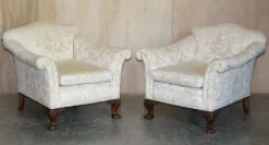 Pamono Antique Victorian Chinoiserie Upholstery Sofa & Armchair Suite with Claw & Ball Feet, Set of 3 Outlet
