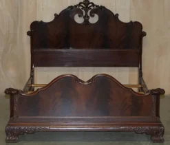 Pamono Antique Victorian Flamed Hardwood Double Bed Frame, 1880s