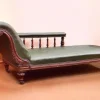 Pamono Antique Victorian Oak Chaise Longue in Green Leather with Brass Castors Hot