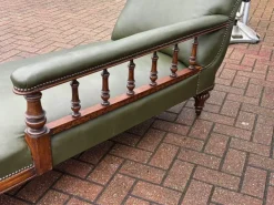 Pamono Antique Victorian Oak Chaise Longue in Green Leather with Brass Castors Hot