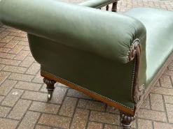 Pamono Antique Victorian Oak Chaise Longue in Green Leather with Brass Castors Hot