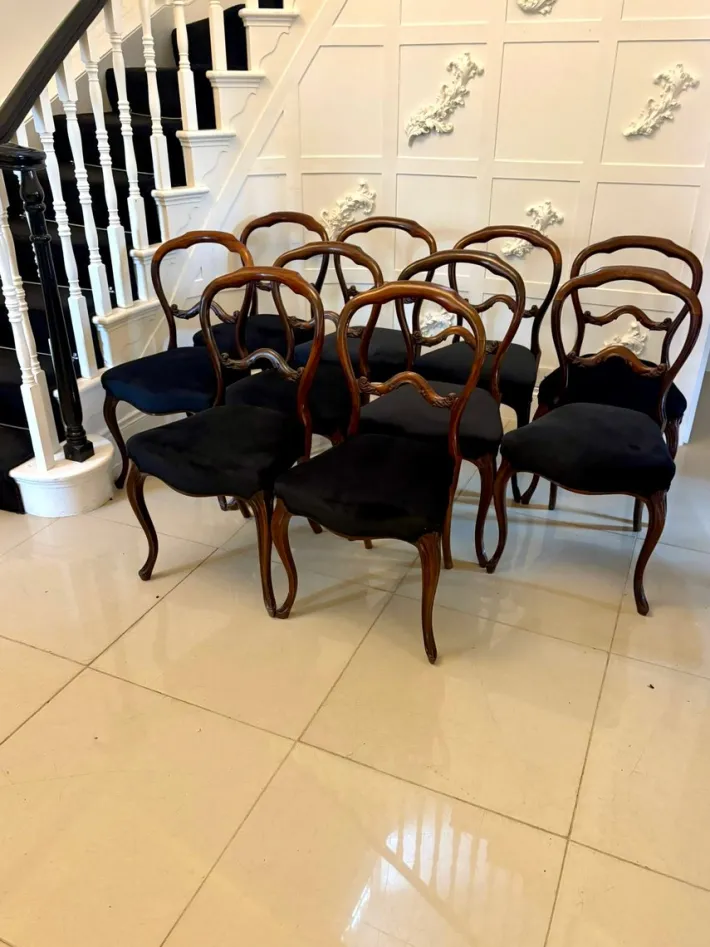 Pamono Antique Victorian Rosewood Dining Chairs, 1850s, Set of 10 Online