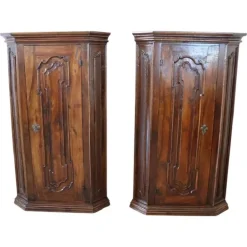 Pamono Antique Walnut Corner Cabinets, 1600s, Set of 2 Sale
