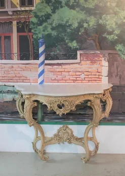 Pamono Antique Wood and White Marble Console Table Best