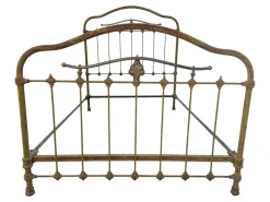 Pamono Antique Wrought Iron and Green Brass Bed, 1900 New